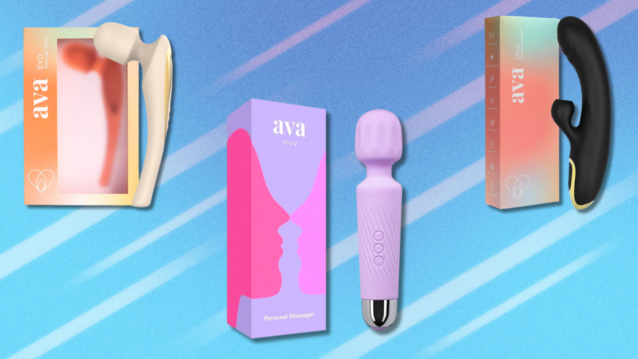 Ava sex toys on light blue abstract background