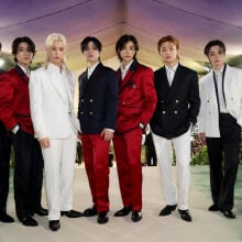 (L-R) Bang Chan, Han, Felix, Seungmin, Hyunjin, I.N, Lee Know, and Changbin of Stray Kids attend The 2024 Met Gala Celebrating "Sleeping Beauties: Reawakening Fashion" at The Metropolitan Museum of Art on May 06, 2024 in New York City.