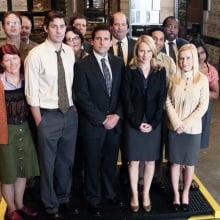 The cast of "The Office" in a paper warehouse.