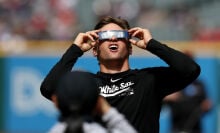 The MLB baseball player Tanner Banks witnessing a solar eclipse on April 8, 2024.