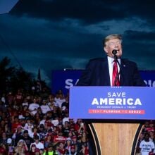 Former U.S. President Donald Trump speaks during a rally on July 3, 2021 in Sarasota, Florida.
