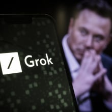 Elon Musk and Grok logo