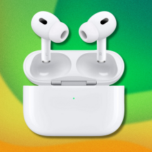 Apple AirPods Pro on green and yellow abstract background