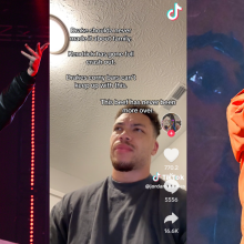 three images compiled together, drake rapping on left, center screenshot of man reacting to rap beef, right is kendrick lamar rapping