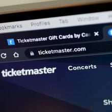 The Ticketmaster website is shown on a computer screen.