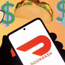 Illustration of DoorDash logo on a smartphone