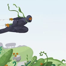 illustrated graphic of ninja jumping with swords