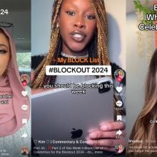 Three TikTok screenshots of people talking about the celeb blackout.