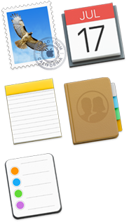 Icônes de Mail, de Calendrier, de Notes, de Contacts et de Rappels