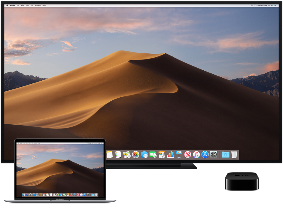 Mac computer, HDTV, and Apple TV setup