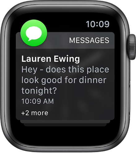 A Messages notification showing the text of a message with the words “+2 more” below, indicating that there are two more message notifications.