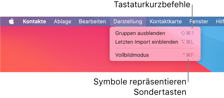 In der App „Safari“ werden die Tastaturkurzbefehle im Menü „Ablage“ hervorgehoben.