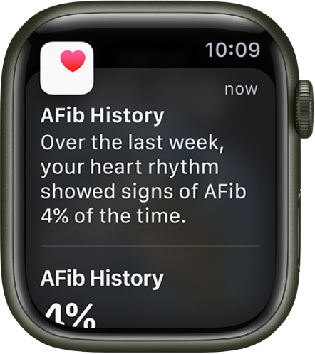 An AFib History notification on Apple Watch.