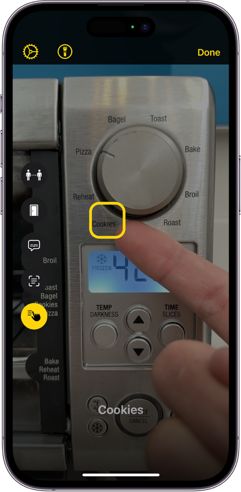 The Magnifier screen in Detection Mode showing the Point and Speak feature.