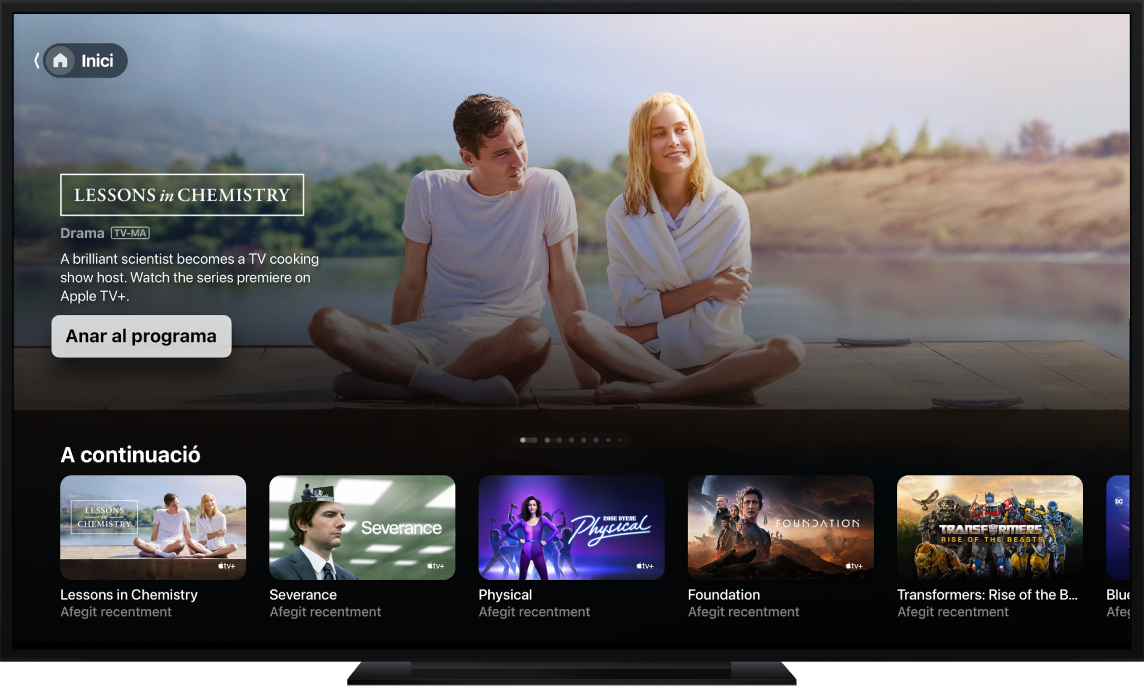 App Apple TV que es mostra al televisor