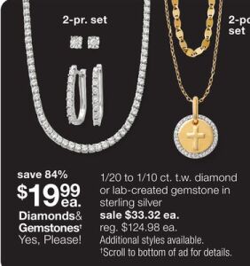 1/20 to 1/10 ct. t.w. diamond or lab-created gemstone in sterling silver for $19.99 each