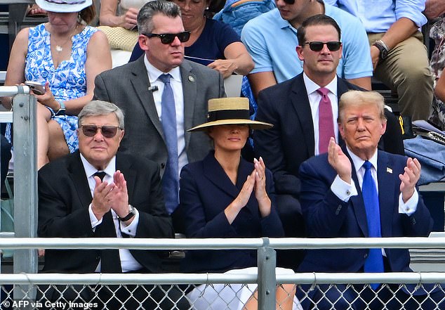 Trump on Friday at son Barron's high school graduation with former First Lady Melania. Court was out that day so Trump could attend his son's ceremony in Palm Beach, FL