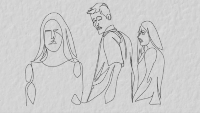 Distracted Boyfriend, in line drawing form
