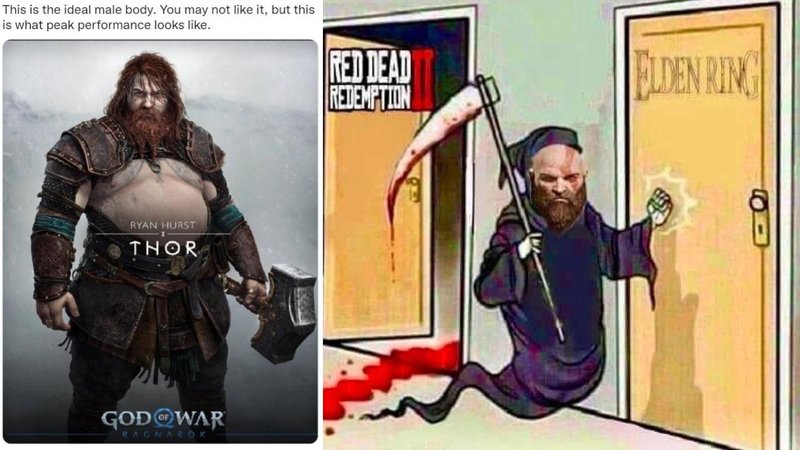 Two memes about God of War: Ragnarok and Elden Ring. 