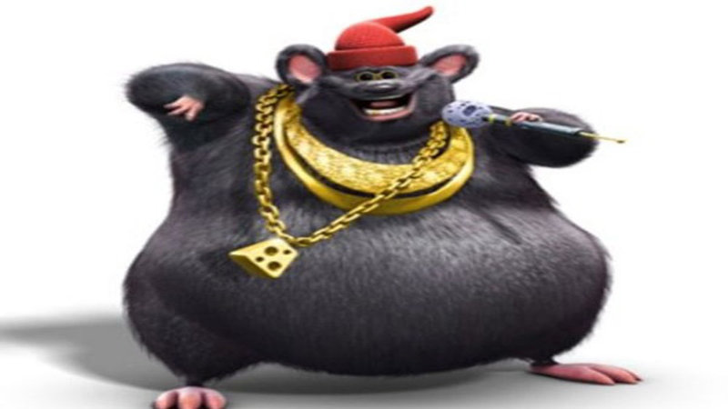 Biggie Cheese | Animated rapping rat with a hefty figure and sporting bling bling gold chains around his neck and a red hat