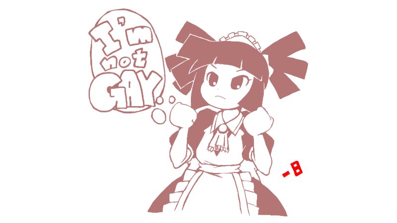 anime character in a maid outfit and a thought bubble that reads I'M NOT GAY