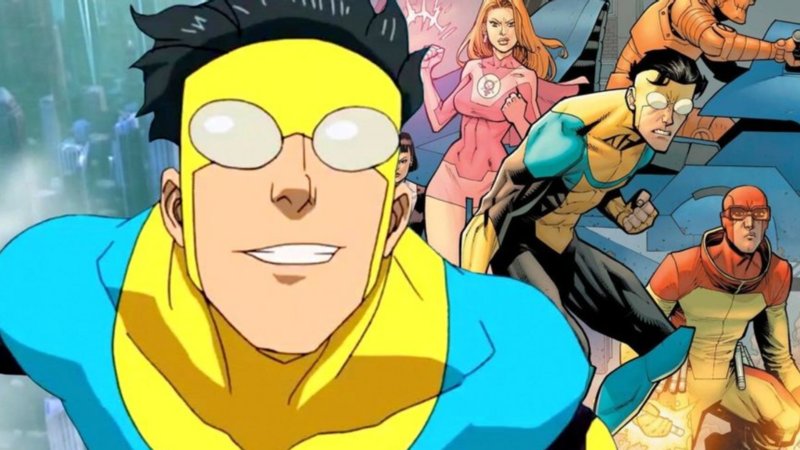 Invincible characters with Mark Grayson from the Amazon Prime show center frame.
