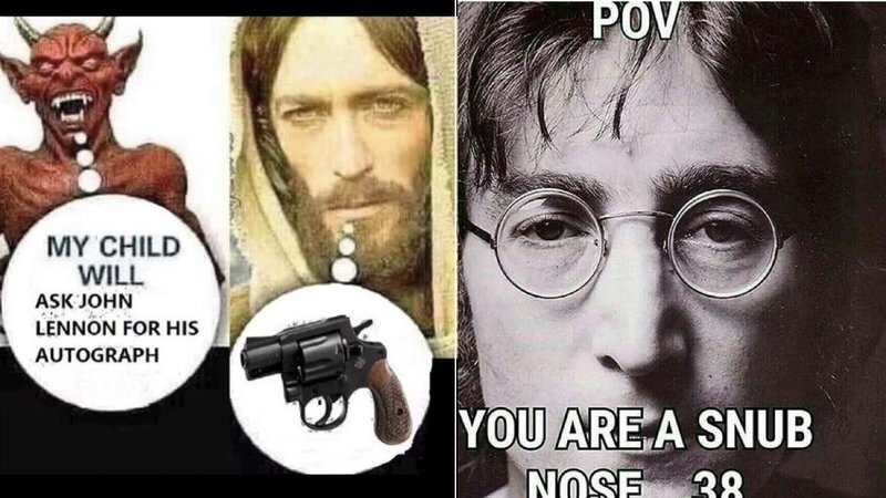 John Lennon being killed by Mark David Chapman in two memes about his murder.