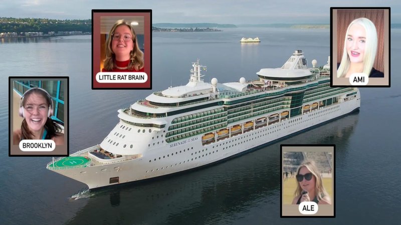 A picture of the cruise boat and some of the content creators on board. Source / Royal Caribbean, and TikTok, @TheMostes