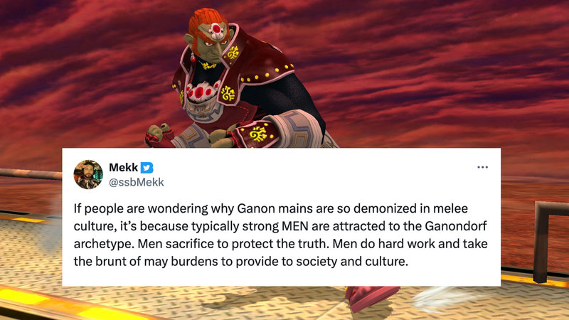 If People Are Wondering Why Ganon Mains Are so Demonized in Melee Culture tweet and meme.