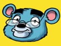 Cartoon bear with thick eyebrows and glasses