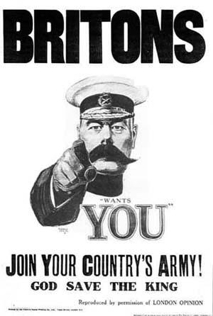 BRITONS WANTs YOU JOIN YOUR COUNTRY'S ARMY GOD SAVE THE KING Reproduced by persission of LONDON OPINION