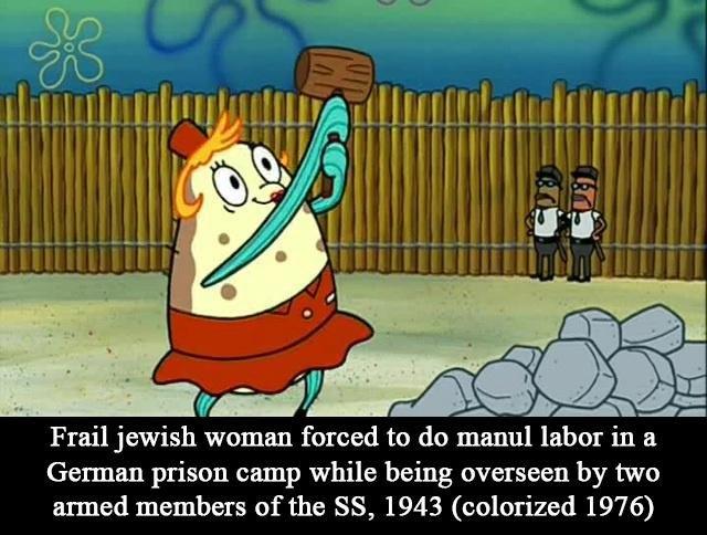 IUIILin Frail jewish woman forced to do manul labor in a German prison camp while being overseen by two armed members of the SS, 1943 (colorized 1976)