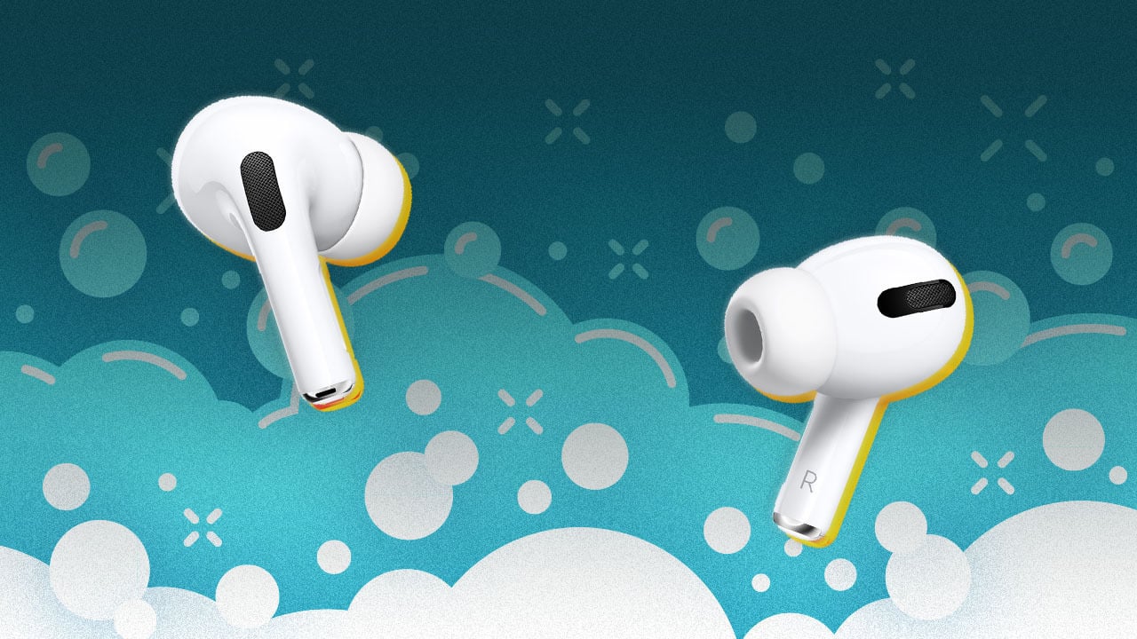 airpods in a cloud of bubbles