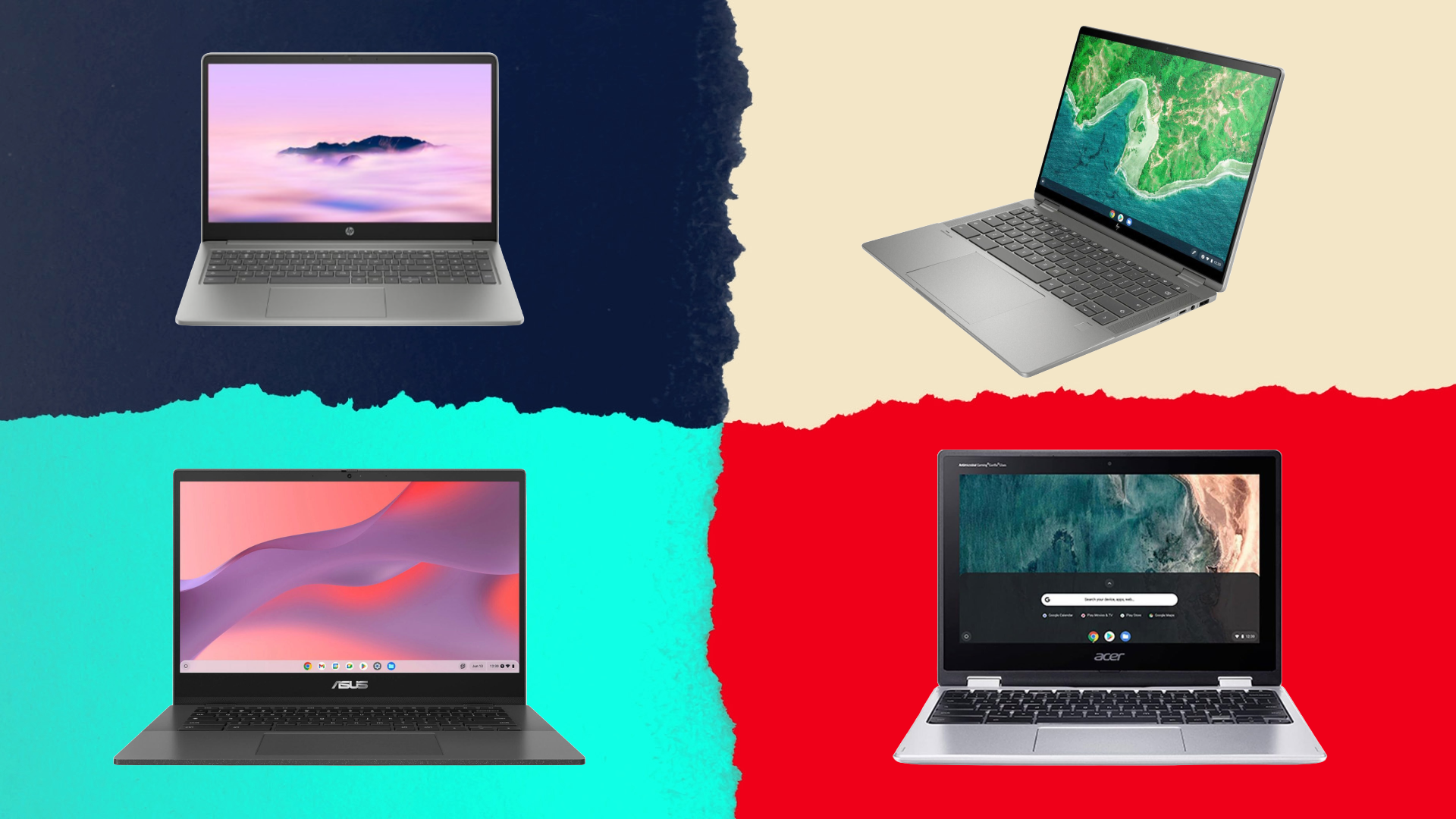 Four laptops on colorful background