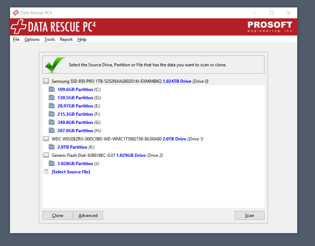 Prosoft Data Rescue PC4 Disk List