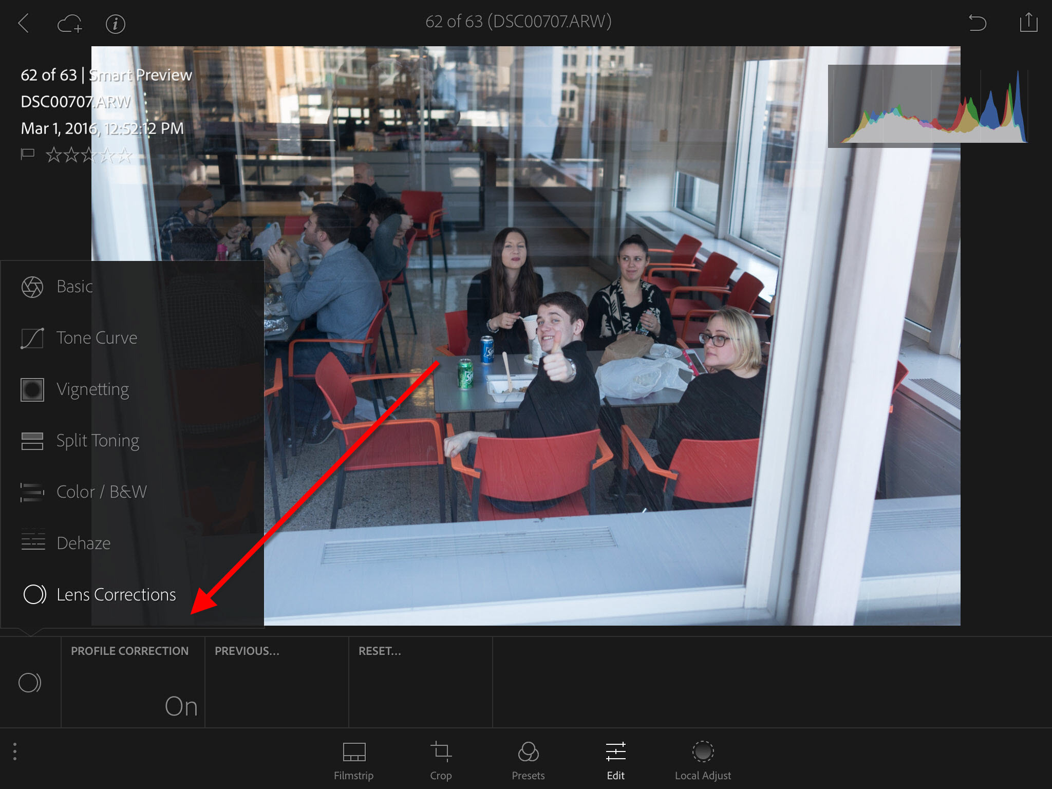 Lightroom iPad Lens Correction