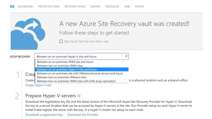 Microsoft Azure Site Recovery - Vault Creation