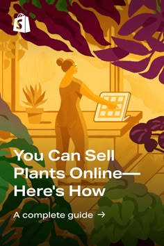 Illustration of a person running a plant selling business from a retail store full of plants