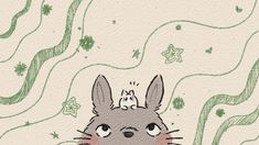 a drawing of a rabbit and cat on top of each other's head with stars in the background