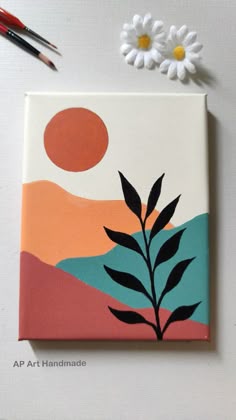 a painting with some flowers on top of it