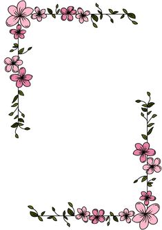 a pink flower border with leaves and flowers