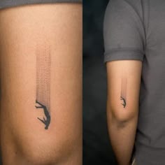 two images show the same person's legs and arm