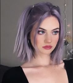Short Brown And Purple Hair, Purple Hair Inspo Short, Short Hair Half Pigtails, Split Dyed Hair Purple And Brown, Light Purple Hair Short, Half Up Pigtails Short Hair, Rave Short Hairstyles, Short Purple Hair With Curtain Bangs, Mini Pigtails Half Up Short Hair
