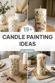 candle painting ideas for beginners to use in home decor and crafts, including candles
