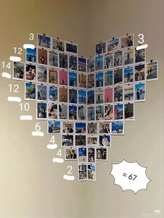 Heart Shape With Pictures, What To Do With Pictures Prints, Cute Ways To Hang Up Pictures In Room, Heart Wall Pictures, Room Decor Bedroom Pictures, Heart Shaped Photo Wall, Room Decor With Pictures, Heart Pictures On Wall, Heart On Wall With Pictures