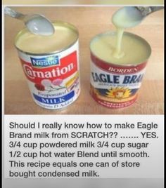 Evaporated Milk Recipes, Homemade Condensed Milk, Homemade Dry Mixes, Cooking Substitutions, Baking Secrets, Homemade Pantry, Baking Substitutes, Condensed Milk Recipes, Homemade Condiments