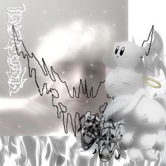 an artistic drawing of a white elephant with wings