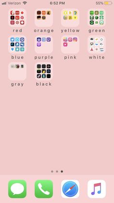 an iphone screen with different icons and colors on the bottom right corner, including orange, yellow, green, pink, and white