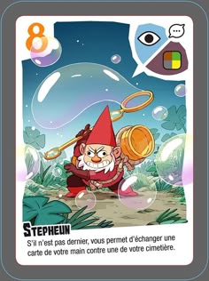 a card with an image of a gnome holding a gold coin in it's hand