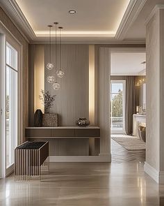 the hallway is clean and ready for guests to use it as an entrance way in this modern home